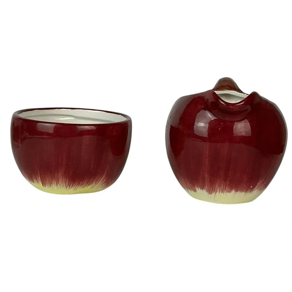 Vintage Hand Painted Apple Distinctive Design MR Ceramic Creamer Sugar Bowl Set